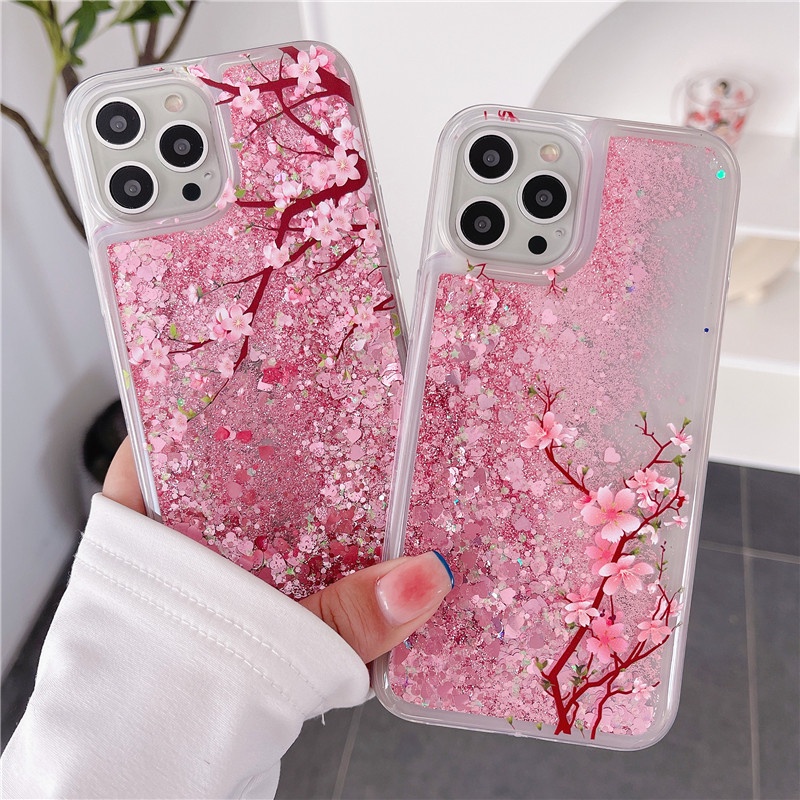 Ốp Điện Thoại Dẻo Trong Suốt Họa Tiết Hoa Đào Xinh Xắn Cho iPhone 13 Pro MAX 12 11 Pro MAX XS MAX XR X 7+8 Plus