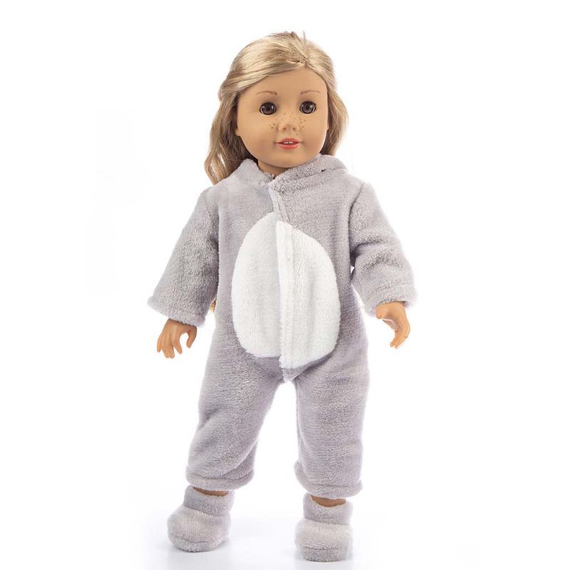 Bộ Đồ Ngủ Pijama Màu Xám In Họa Tiết Dễ Thương Thời Trang Mùa Đông Cho Bé Trai / Gái 18 Inch