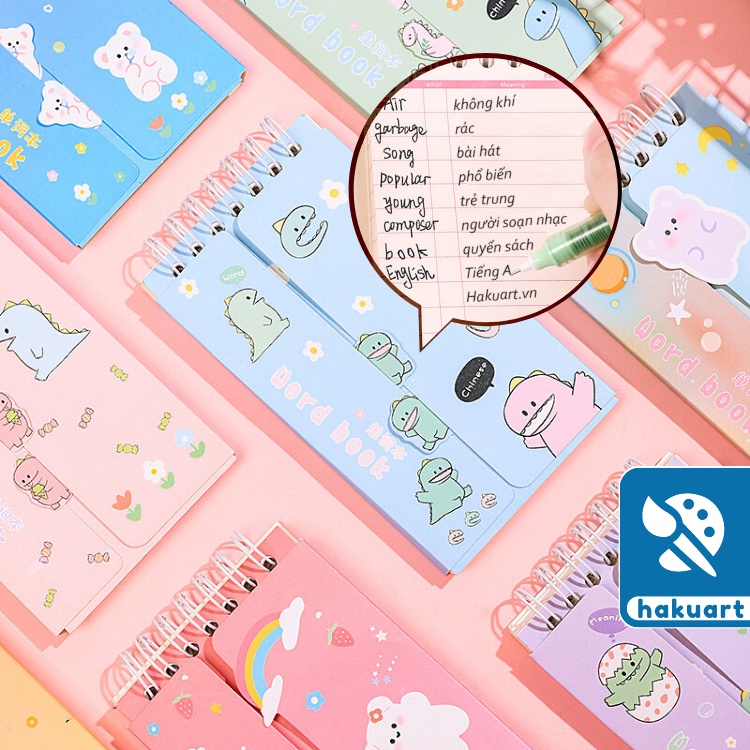 Sổ tay ghi chú từ vựng gáy lò xo note học tiếng Anh, tiếng Trung, tiếng Hàn, tiếng Nhật - Văn phòng phẩm Hakuart