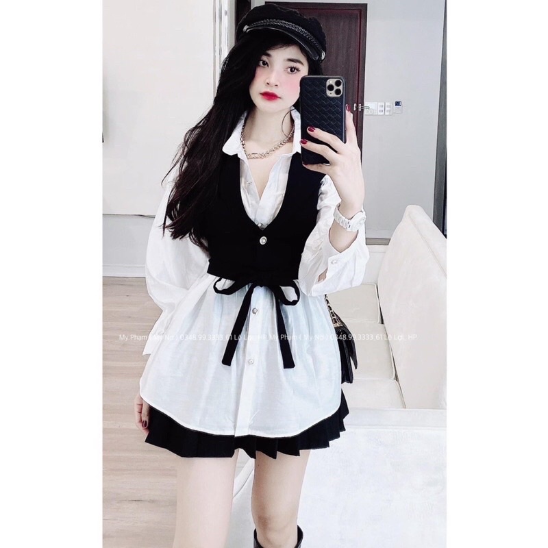 [Hàng loại 1] Set Áo Sơmi Mix Áo Gile Cá Tính Có Ảnh Thật Kèm Video | BigBuy360 - bigbuy360.vn