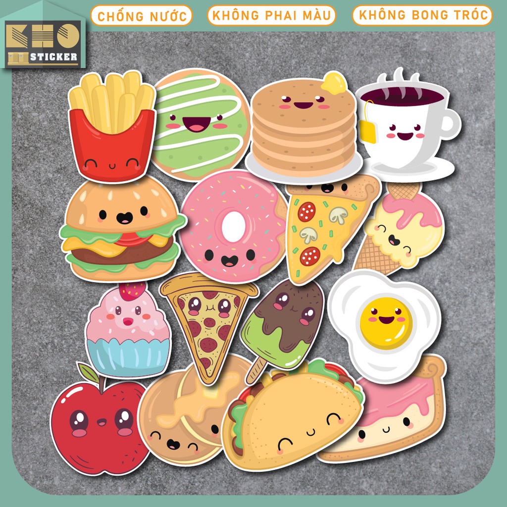 Combo 50 Sticker Food chống nước sticker dán laptop, điện thoại, đàn guitar, mũ bảo hiểm, vali. MSP: ST21