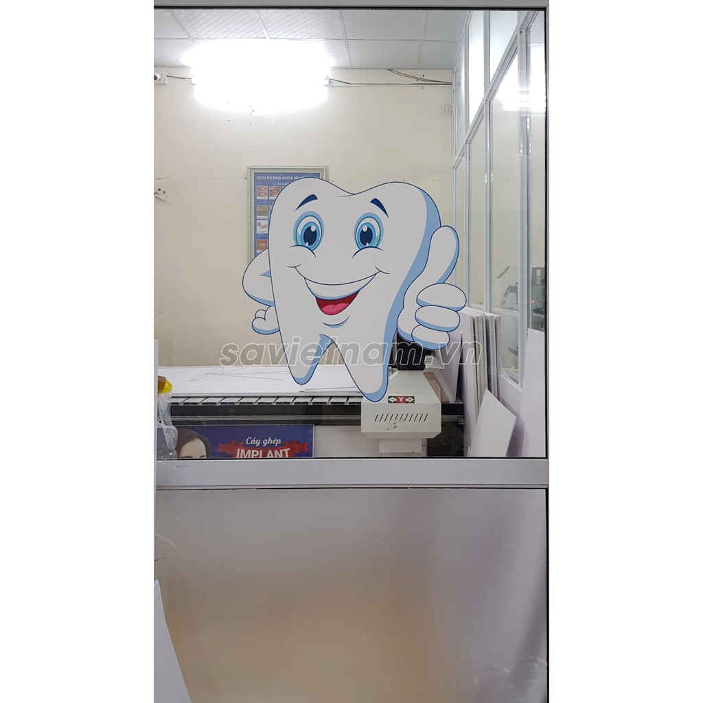 Cặp decal hình răng dán cửa kính phòng khám Nha khoa