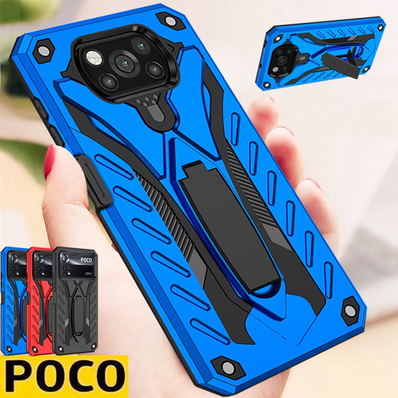 Poco X3 Pro Poco X4 Pro Poco X3 NFC Poco F3 M3 M4 Pro Hộp đựng điện thoại áo giáp cứng chống va đập sang trọng có chân đế