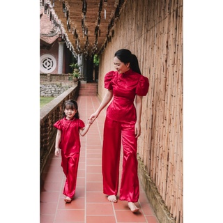 Set đồ đôi mẹ và bé gái - quần áo cặp mẹ & bé sj08 gấm thượng hải cao cấp