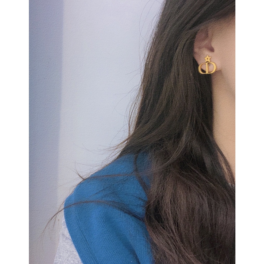 Khuyên Tai Tròn Khắc Chữ Dior Bằng Thép Titanium Thời Trang Cho Nữ