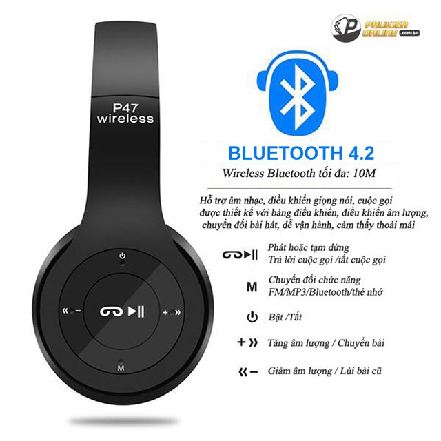 Tai Nghe chụp tai không dây P47, bluetooth 5.0 tai nghe giá rẻ, BASS TRẦM ẤM, , nghe nhạc liên tục 3 giờ TCT-SHOP | BigBuy360 - bigbuy360.vn