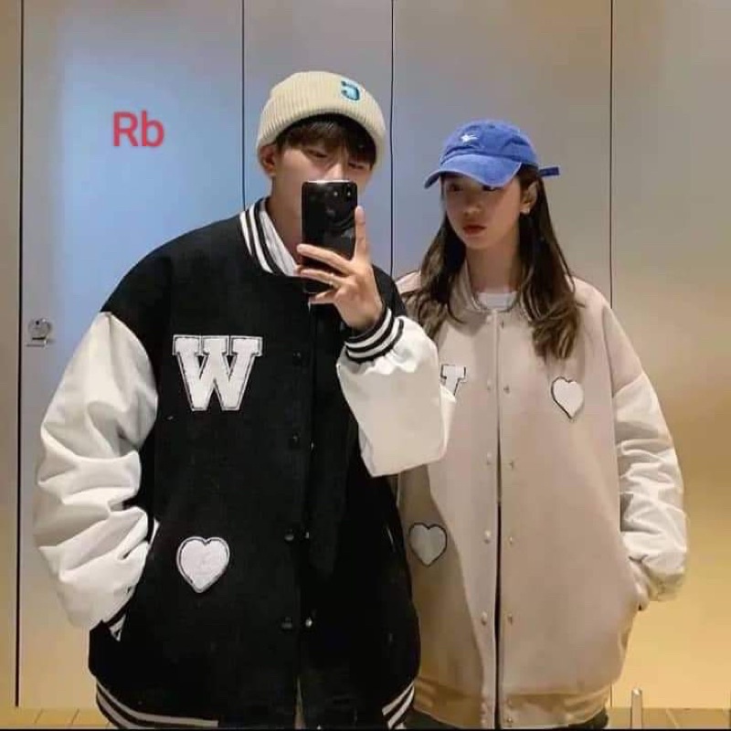 Áo Khoác Bomber Nỉ Chữ W Tim Đáng Yêu