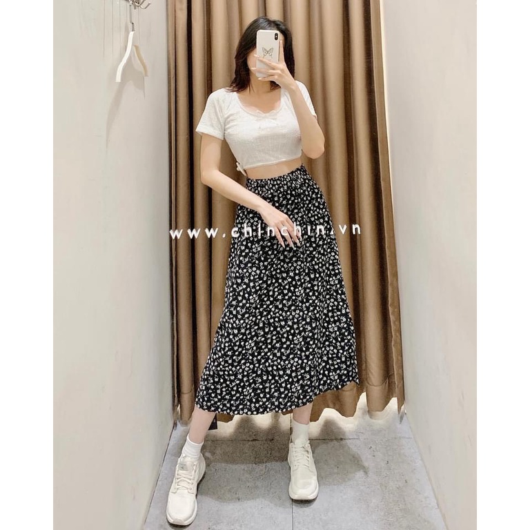 Set áo croptop chân váy hoa nhí xinh xắn