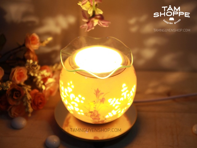 [LOẠI 1 - TẶNG BÓNG ĐÈN] Đèn xông tinh dầu gốm men trắng tròn nhỏ
