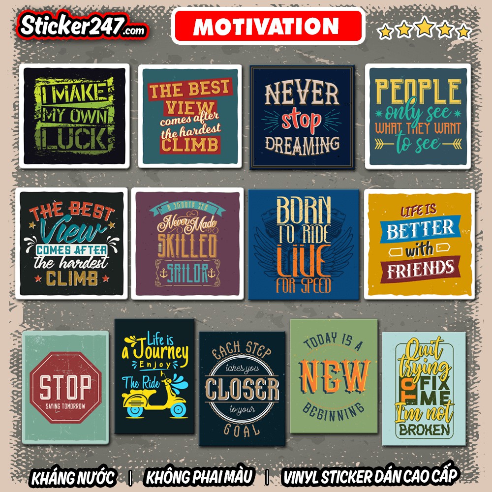 Sticker Động lực Motivation 𝑭𝒓𝒆𝒆𝒔𝒉𝒊𝒑 Sticker Retro Vintage, dán laptop, điện thoại, đàn guitar, mũ bảo hiểm, vali, ipad
