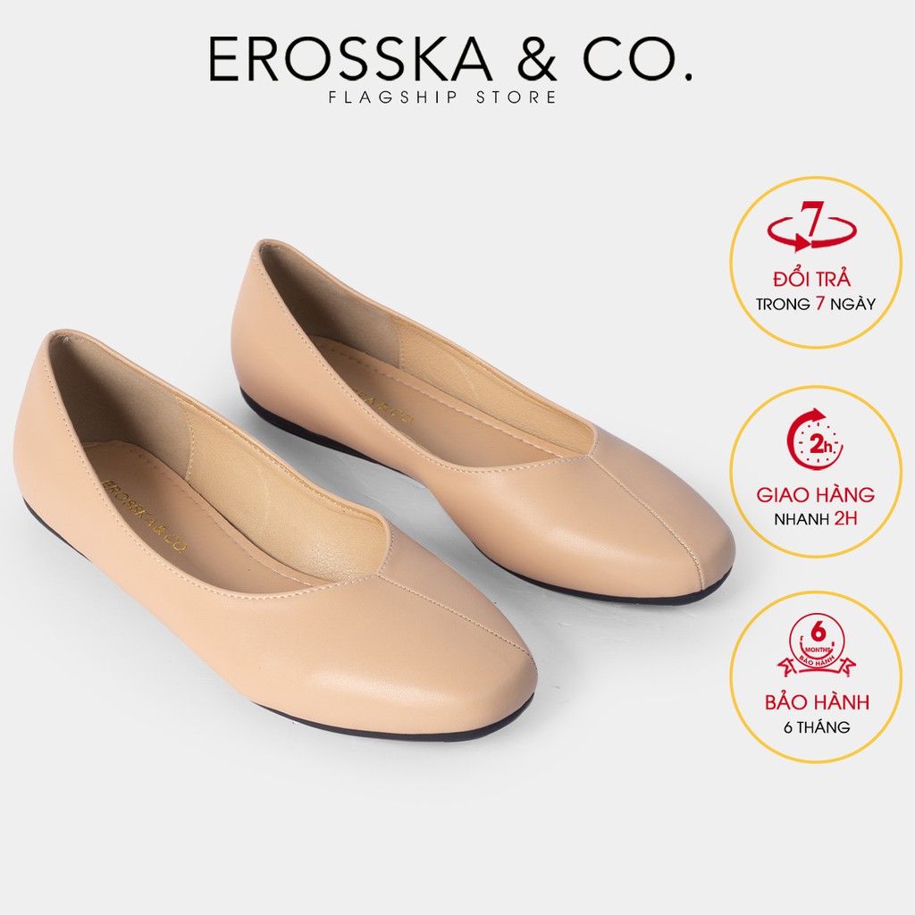 Giày búp bê Erosska thời trang mũi bầu kiểu dáng trơn đơn giản màu nude _ ef010