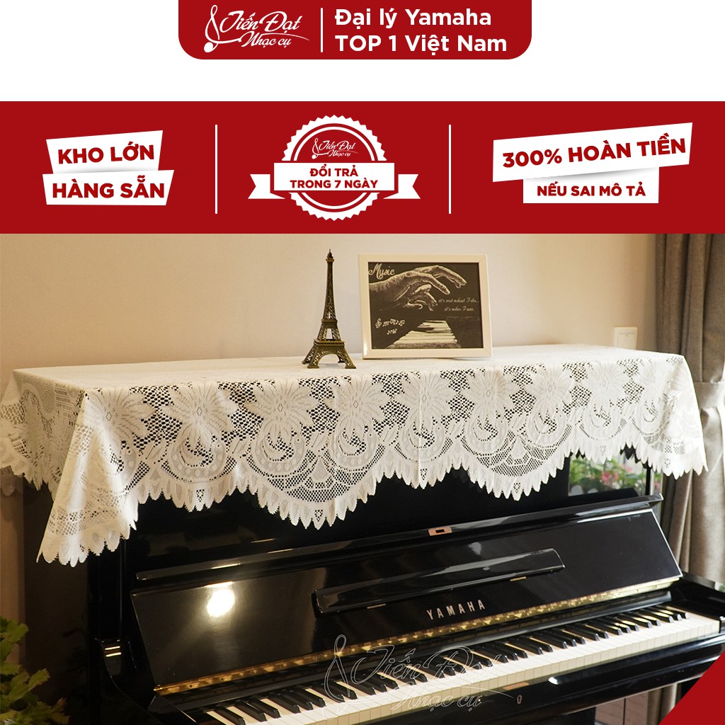 Khăn Phủ Đàn Piano Vải Ren Cao Cấp Thiết Kế Hoa Cúc Trắng Sang Trọng KU-01