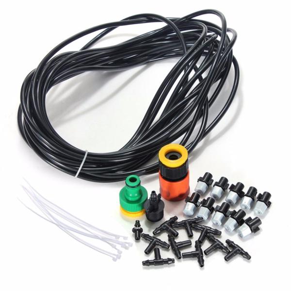 Hệ thống tưới cây tự động dài 10m với 10 đầu vòi phun và đầu nối tiện dụng