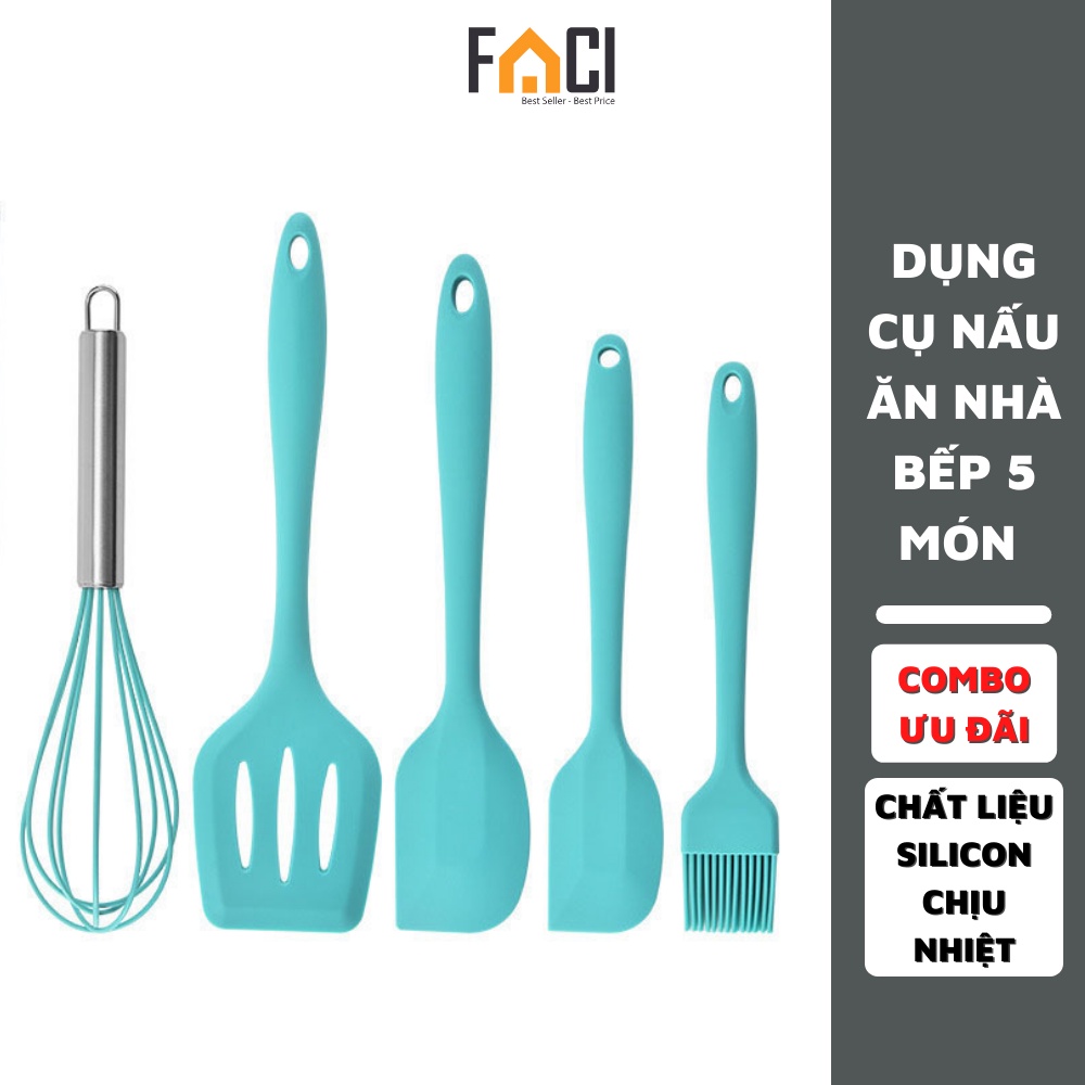 Bộ dụng cụ nhà bếp, nấu ăn làm bánh silicon 5 món chịu nhiệt tiện dụng FACI_Official BLB-F