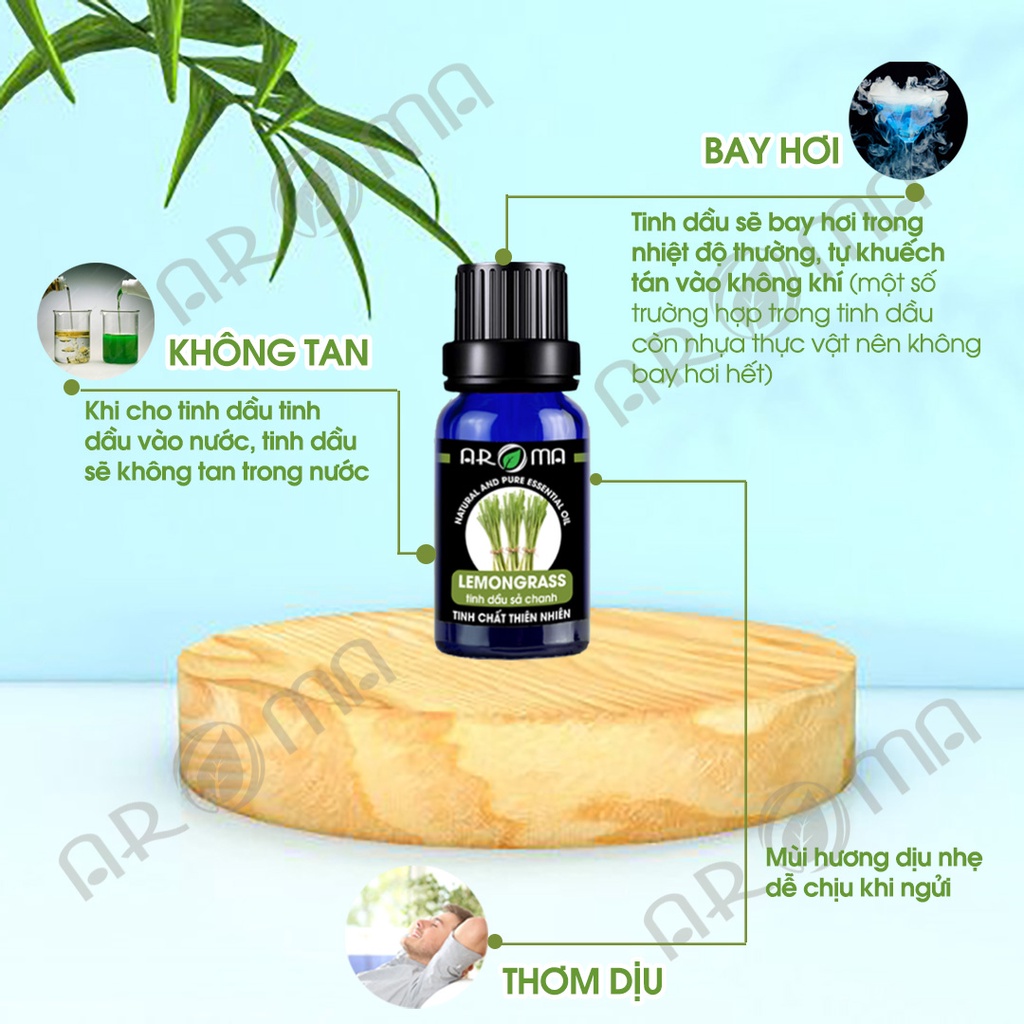 Combo 2 tinh dầu AROMA Sả chanh Lemongrass và Hoa Lài Jasmine, tinh dầu thơm phòng, thư giãn