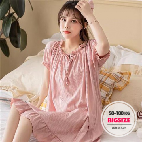 Đầm Váy ngủ Bigsize đồ ngủ nữ pyjama mặc nhà Đầm babydoll tay ngắn mùa hè cho người mập béo nữ