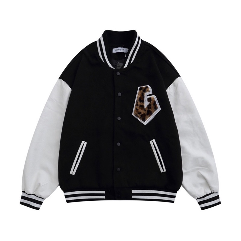 Áo bomber - Jacket varsity chính hãng chất dạ tay da cao cấp màu nâu