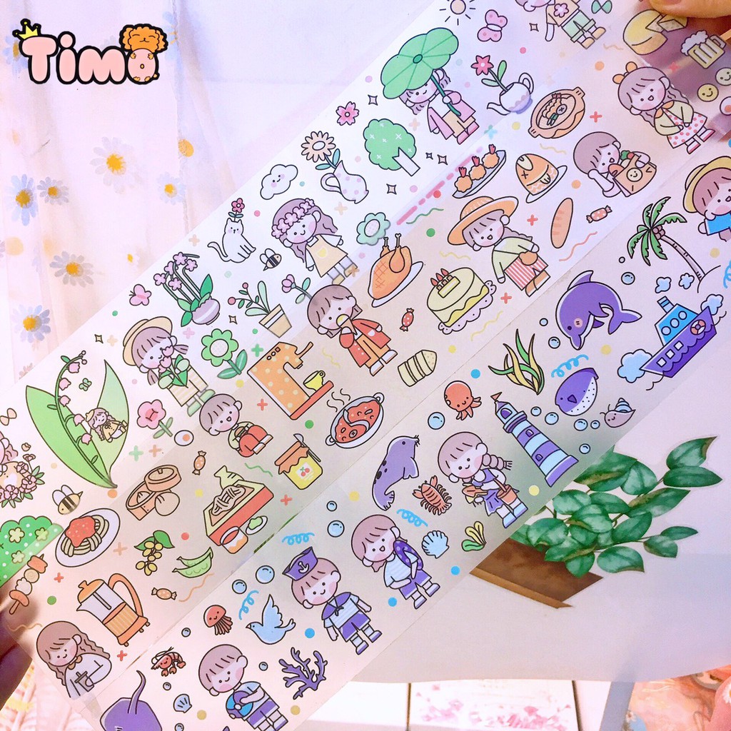 Washi tape chiết lẻ chu kỳ từ cuộn washi cute rộng 6cm dán sổ mũ bảo hiểm trang trí sổ tay dạng trong chống nước WS17-C