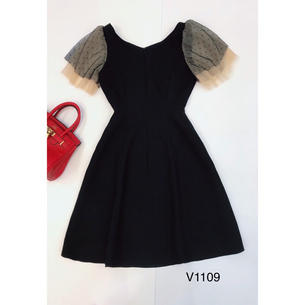[ xả kho ] MiD Đầm đen xòe tay lưới V1109
