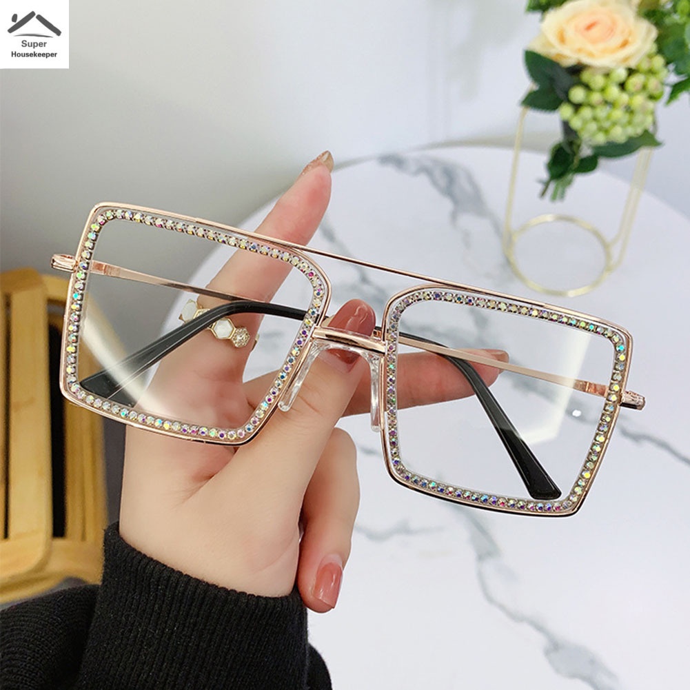 Kính Mát Gọng Vuông Đính Đá Lấp Lánh Thời Trang Cho Nam Và Nữ