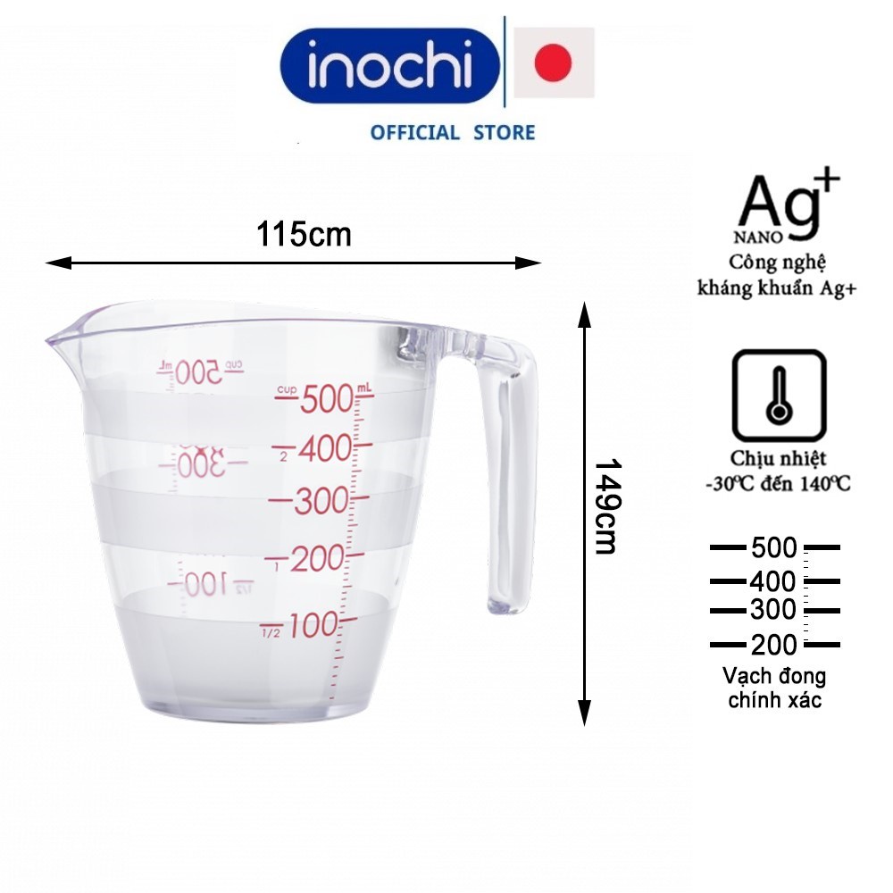 Cốc đong ml, cốc định lượng 200ml 500ml đo lường nhà bếp thông minh Inochi YOKO nhựa nguyên sinh cao cấp chia vạch