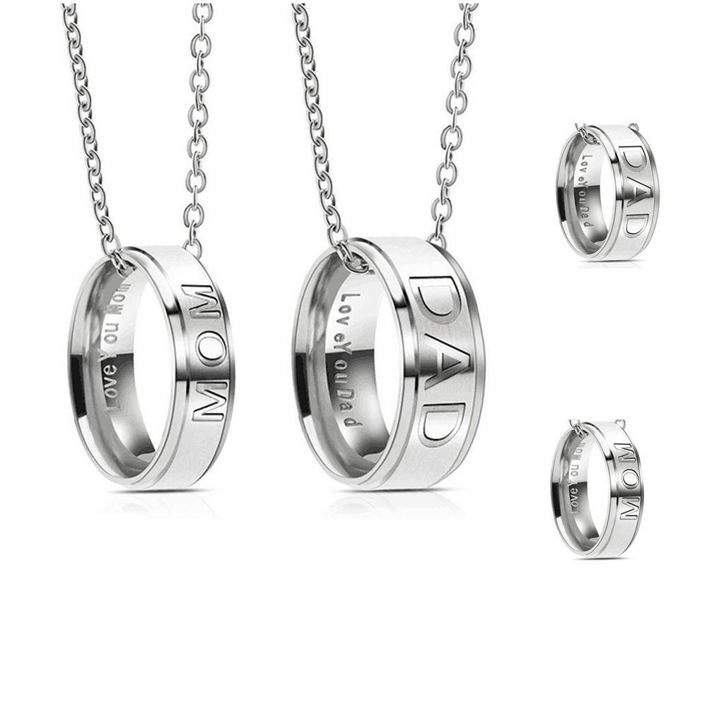 Vòng cổ Mặt Nhẫn Khắc Chữ DAD / MOM Dành Cho Cặp Đôi