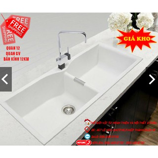 Bồn rửa chén đá nhân tạo cao cấp màu trắng kim tuyến kích thước 2 hộc dài