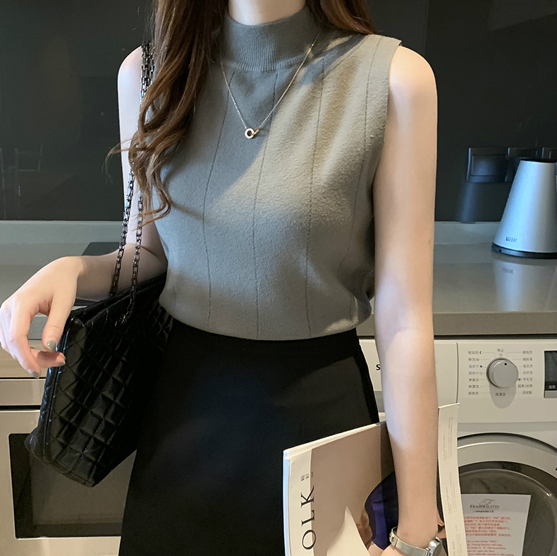 Áo Dệt Kim Nữ Sát Nách Cổ Lọ Màu Trơn Thời Trang | BigBuy360 - bigbuy360.vn