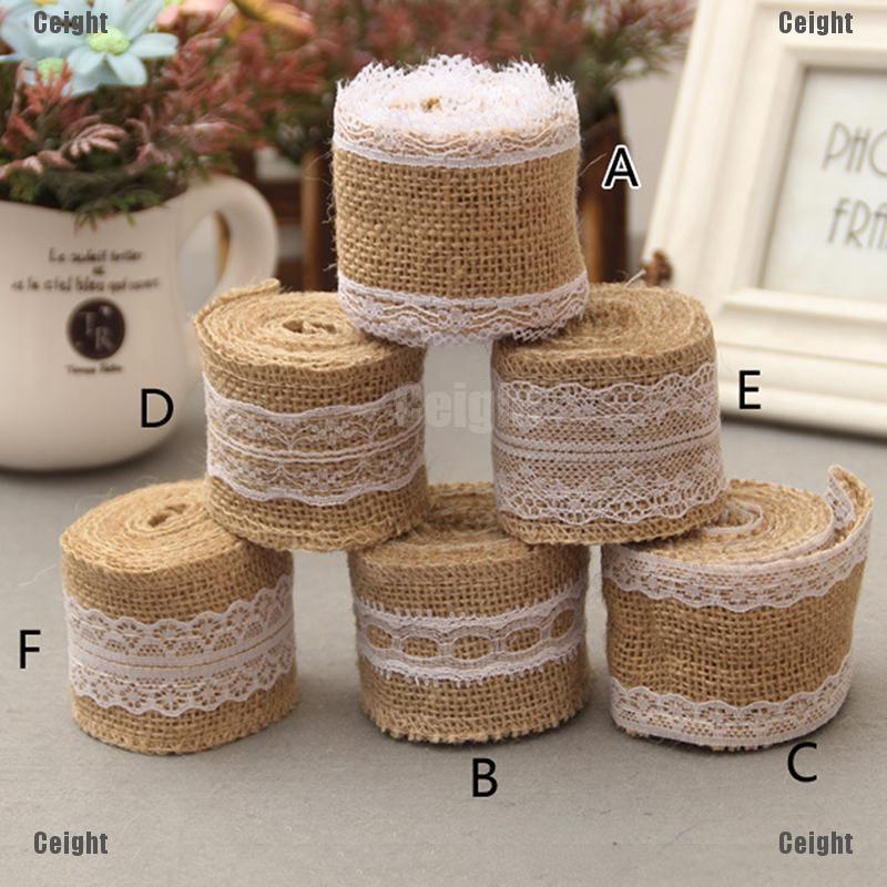 Cuộn dây vải bố dài 2 mét phối ren dùng trang trí giáng sinh đám cưới tiện dụng
