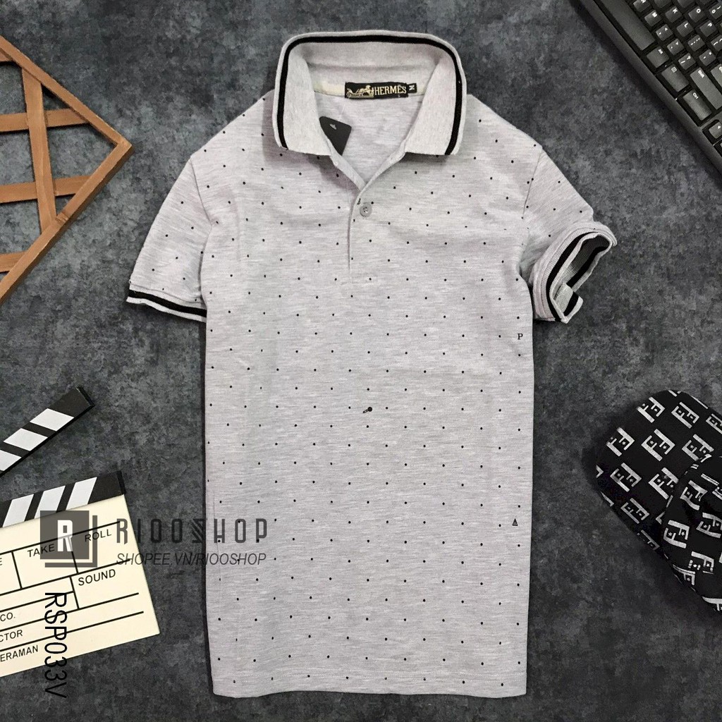 Áo thun nam chấm bi có cổ cao cấp phối bo viền tay RSP033V - áo polo nam Riooshop | BigBuy360 - bigbuy360.vn