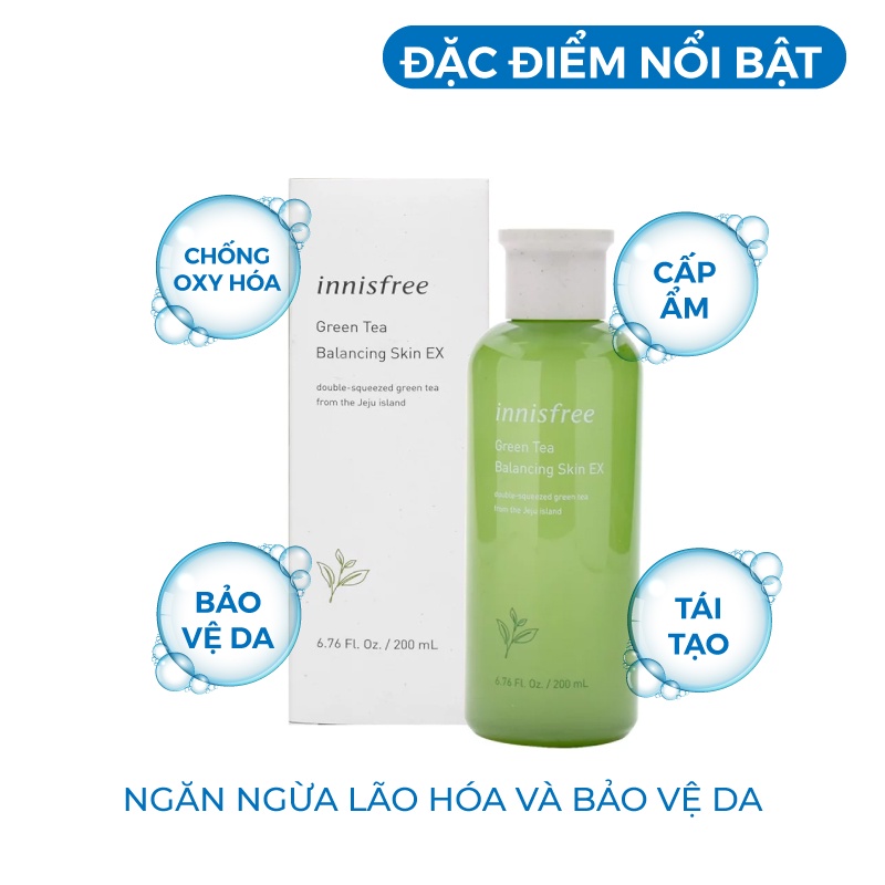 Nước hoa hồng chiết xuất từ trà Xanh Innisfree Green Tea Skin EX 200ml [ Cam Kết Chuẩn Hàn Quốc]