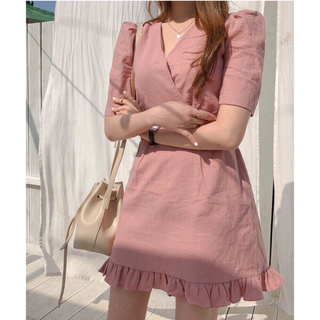 ⭐️Đầm Cổ V Phối Bèo Thắt Nơ