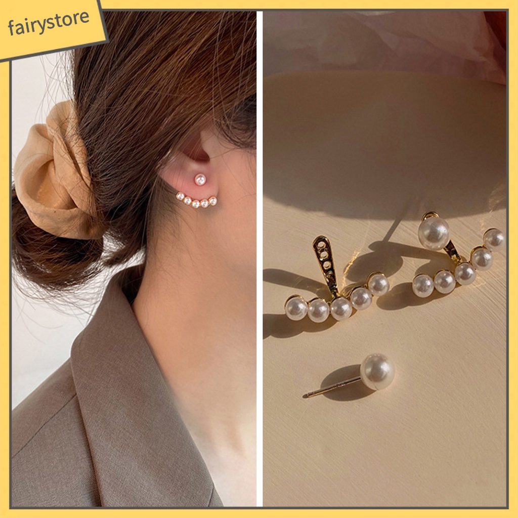 1 Đôi Bông Tai Hình Trái Tim Đính Ngọc Trai Giả Thời Trang Dành Cho Nữ