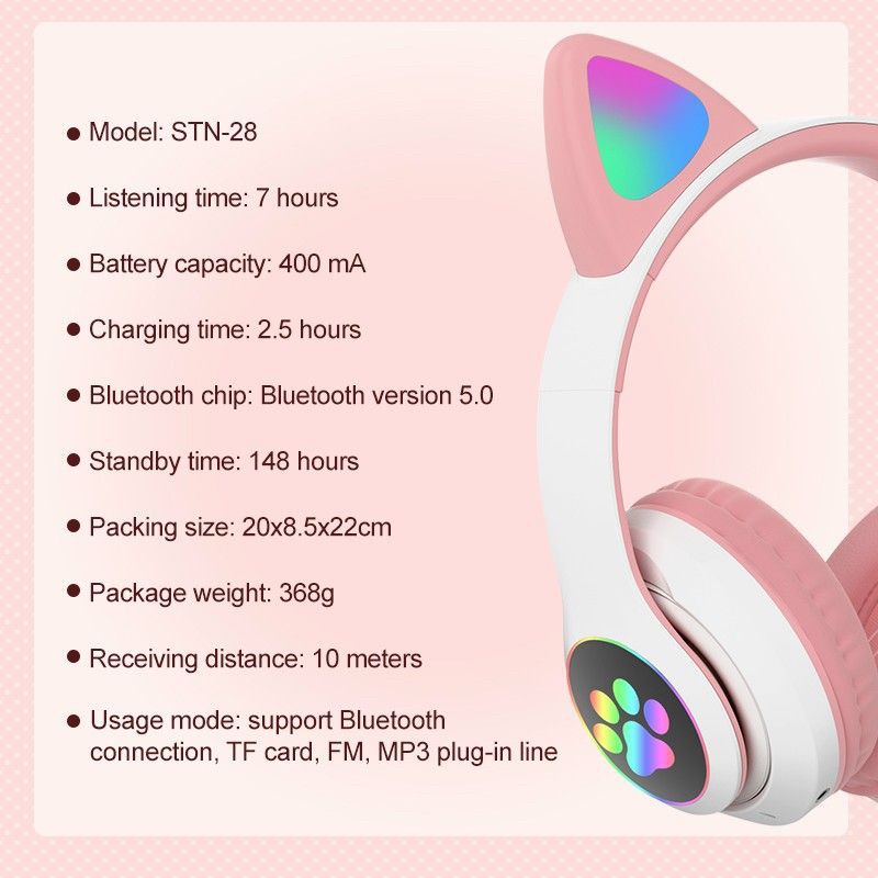 Tai Nghe Bluetooth Chụp Tai mèo STN 28 - Có Khe Cắm Thẻ Nhớ chân 3.5mm - Bass Treet Cực Đỉnh