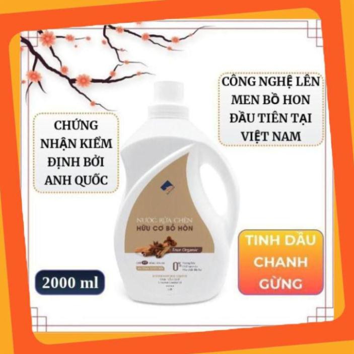 Nước rửa chén hữu cơ Bồ hòn Chanh gừng 2000ml, Nước rửa bát hữu cơ Ecocare .