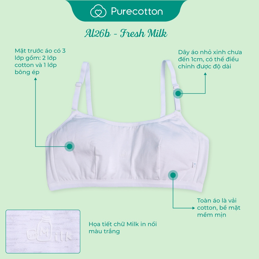 Áo lá học sinh Purecotton cho bé gái mới lớn chất liệu cotton cao cấp kiểu dáng chui đầu không đệm PC002