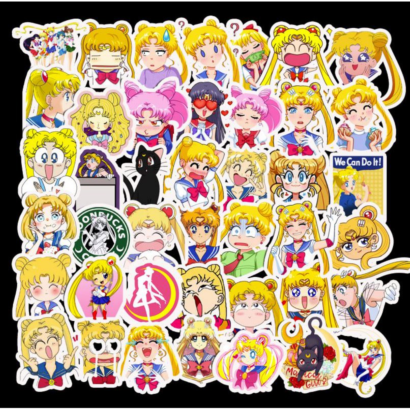 Sticker anime hoạt hình thủy thủ mặt trăng nhựa PVC không thấm nước, dán nón bảo hiểm, laptop, điện thoại, Vali, xe #182