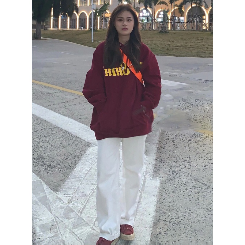 NRVP Áo Hoodie Nữ Tay Dài Dáng Rộng Thời Trang Phong Cách Hàn Quốc