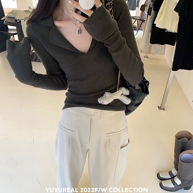 Áo sweater Dệt Kim Mỏng Cổ Polo Thiết Kế Ngọt Ngào Và Nóng Bỏng Cho Nữ