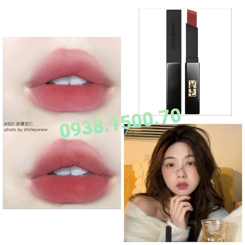 SON THỎI LÌ High End YSL Rouge Pur Couture The Slim Velvet 2g 301 Nude Tension ✌CÁNH HỒNG KHÔ