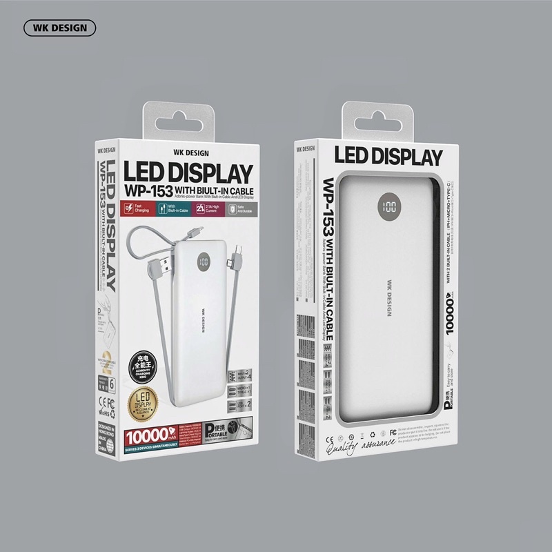Pin sạc Dự Phòng WK Hongkong kèm dây màn Led 10.000 mAH (power bank)  WP-153 PD chính hãng tại nguyễn gia group quận 5: