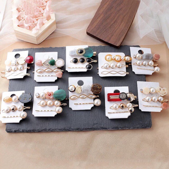 (Ảnh thật) Set 3 kẹp tóc đá nhiều màu (11 mẫu) VIP29XP N208N