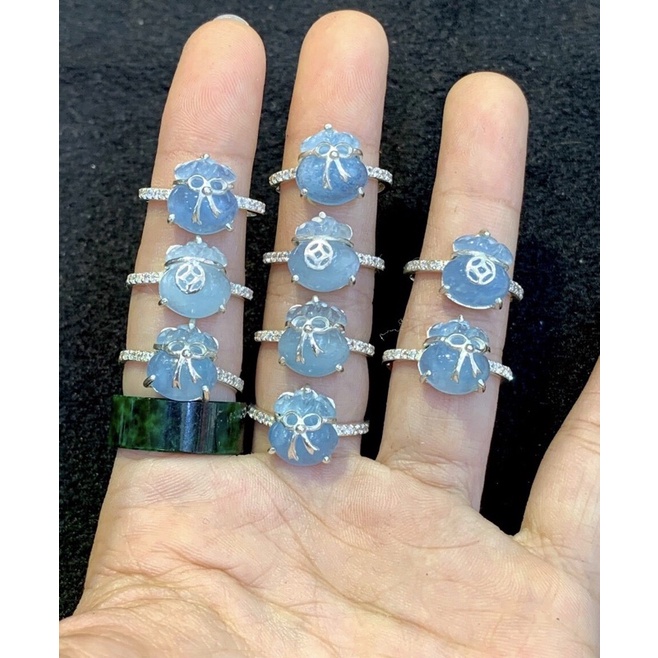 Nhẫn bạc mặt túi tiên các loại đá phong thủy hút tài lộc