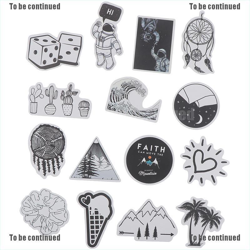 Bộ 50 miếng dán màu đen và trắng trang trí ván trượt / laptop / hành lý / guitar / xe đạp