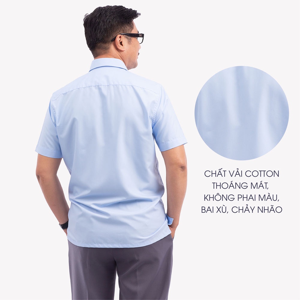 Áo Sơ Mi Nam Ngắn Tay Trung Niên ANCHI Classic Cotton Trơn Màu Xanh Nhạt Cao Cấp
