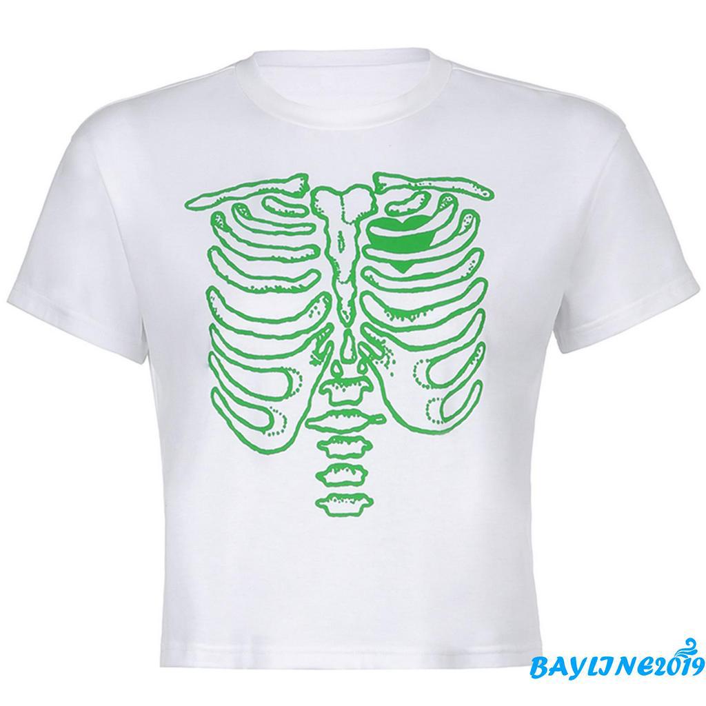 Áo Thun Nữ Ngắn Tay In Hình Bộ Xương Sáng Tạo