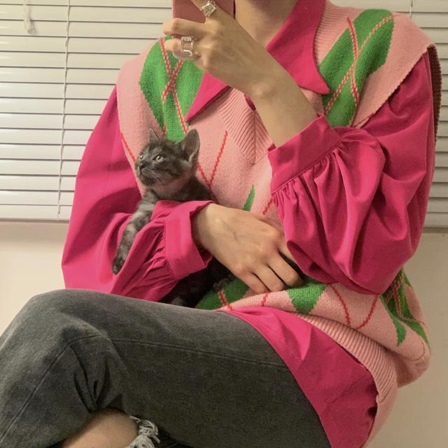 Set Áo Sơ Mi + Áo Dệt Kim Dáng Rộng Màu Sắc Ngọt Ngào Phong Cách Phương Tây Thời Trang Cho Nữ