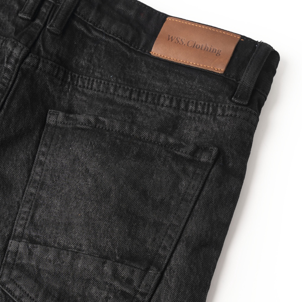 Quần Jeans đen rách gối waxed nhập khẩu | Black Waxed Ripped Jeans