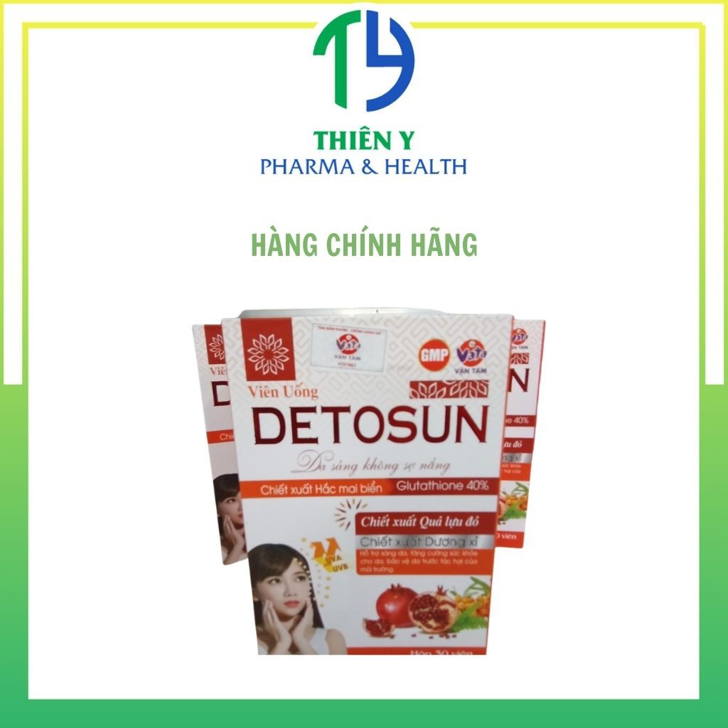 Viên uống chống nắng Detosun, hỗ trợ sáng da, bảo vệ và tăng cường sức cho da, hộp 30 viên - Thiên Y Pharmacy