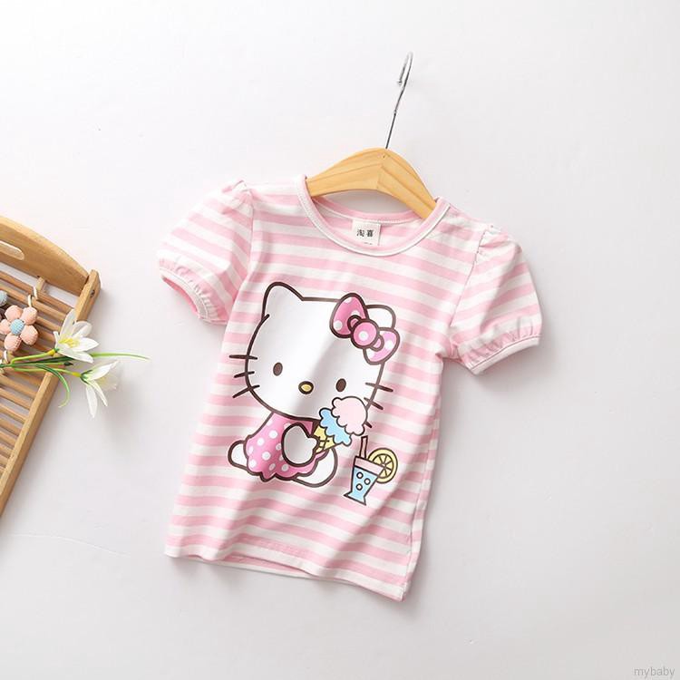 Áo vải sọc hình mèo Hello Kitty xinh xắn cho bé gái